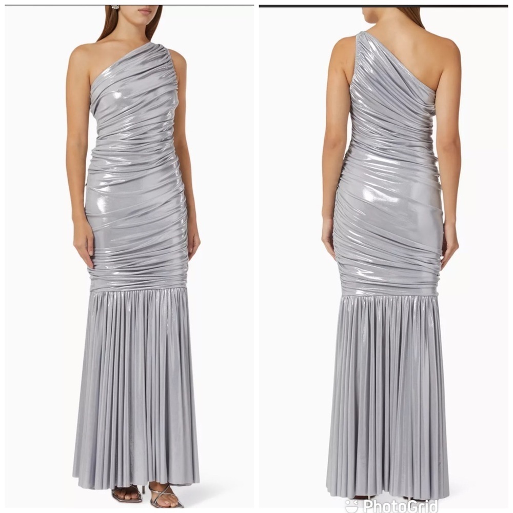 NORMA KAMALI Diana One-Shoulder Fishtail Gown Silver